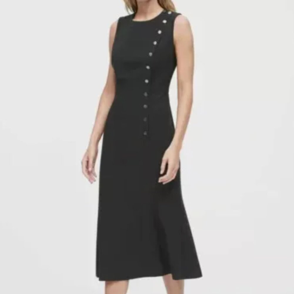 Banana Republic Buttoned Midi Dress,Black with Gunmetal details